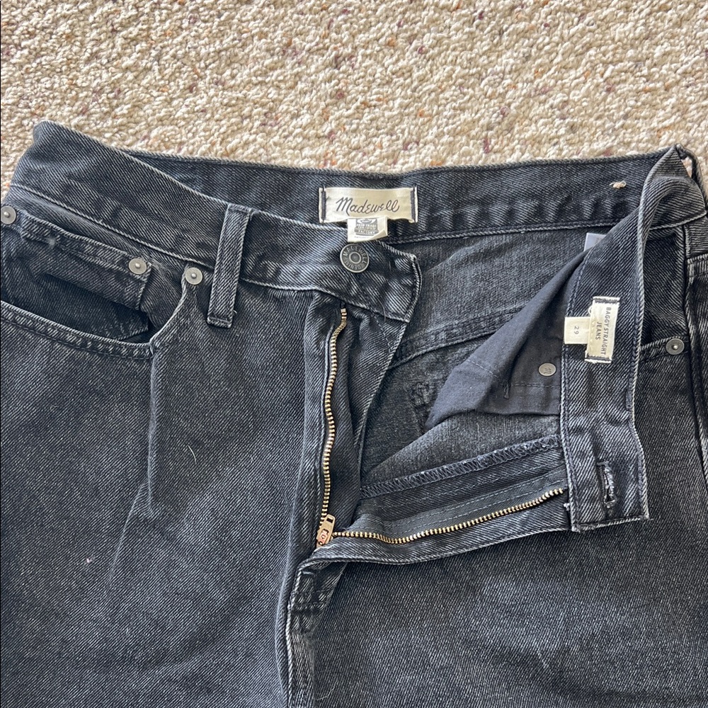 Women’s Madewell Washed Black Baggy Straight Leg Jeans - size 29 - Picture 2 of 8